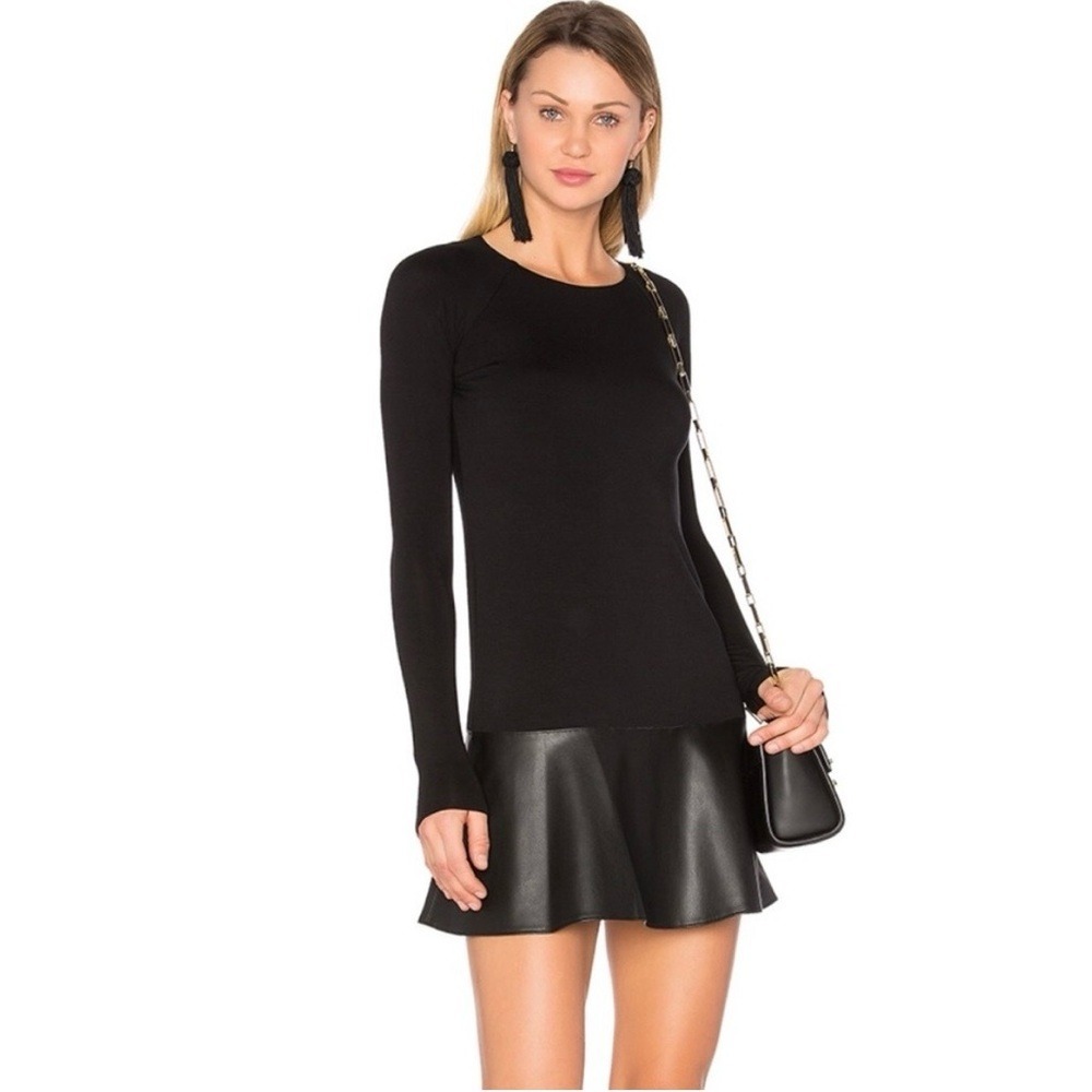 Bailey 44 Georgina Long Sleeve Dress Faux‎ Leather Skirt Size Small EUC
